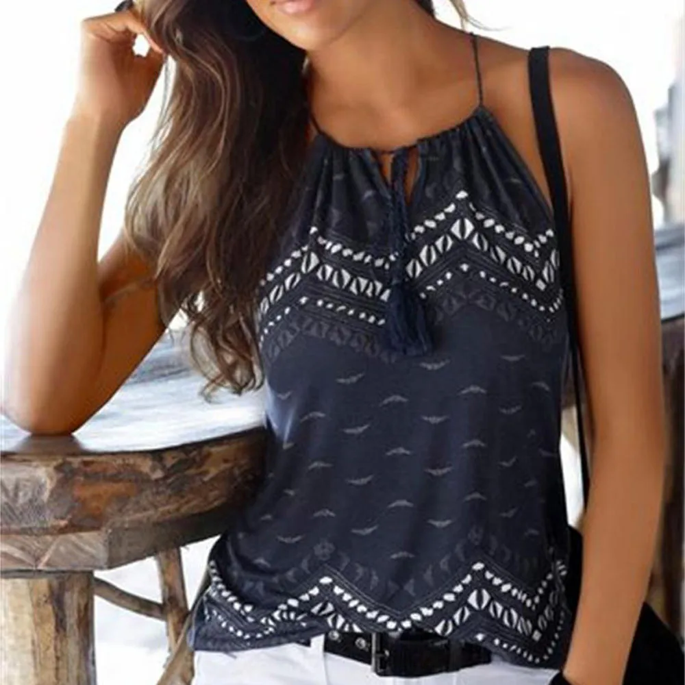 

Women Summer Bohemian Loose Sleeveless beach vintage Casual Tank T-Shirt Blouse Tops Vest top women camiseta mujer