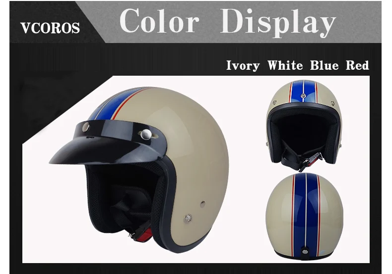 VCOROS V350 винтажный мотоциклетный шлем с открытым лицом Ретро шлемы 3/4 полулицевой шлем для скутера s m l xl XXL