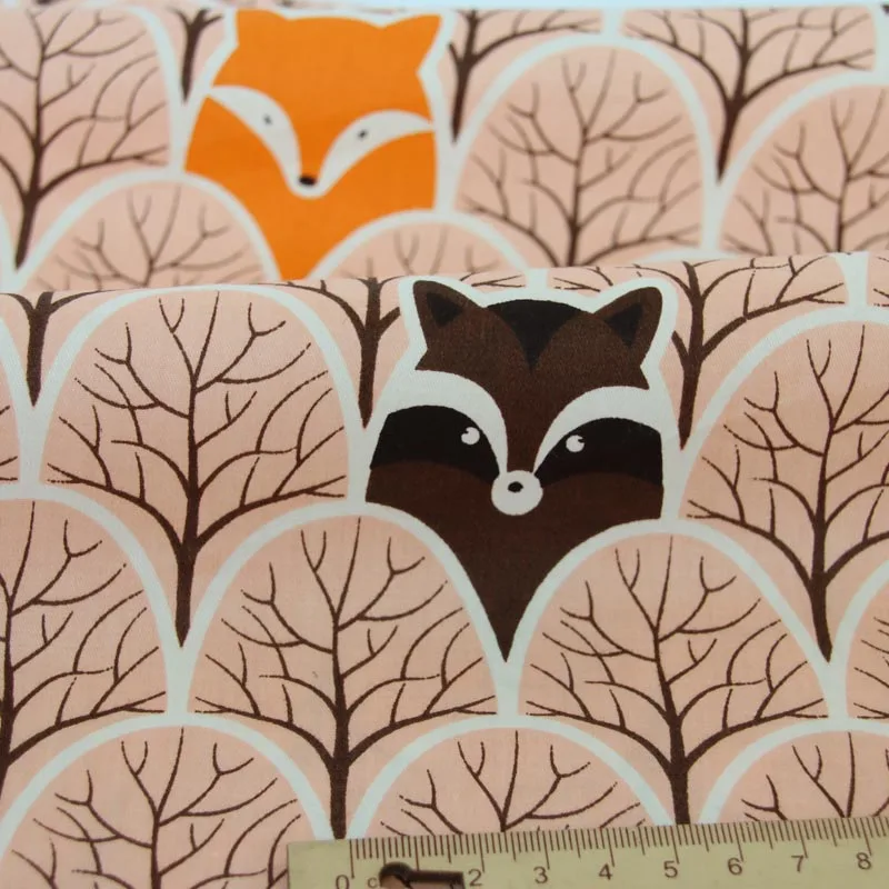 160 см* 50 см хлопок мультфильм оранжевый Лес Дерево медведь панда черный коричневый Геометрическая ткань для DIY детское постельное белье лист украшение для одежды