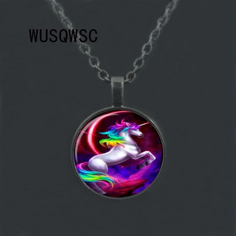 WUSQWSC Мода 27 мм круглая подвеска Единорог ожерелье с единорогами ювелирные