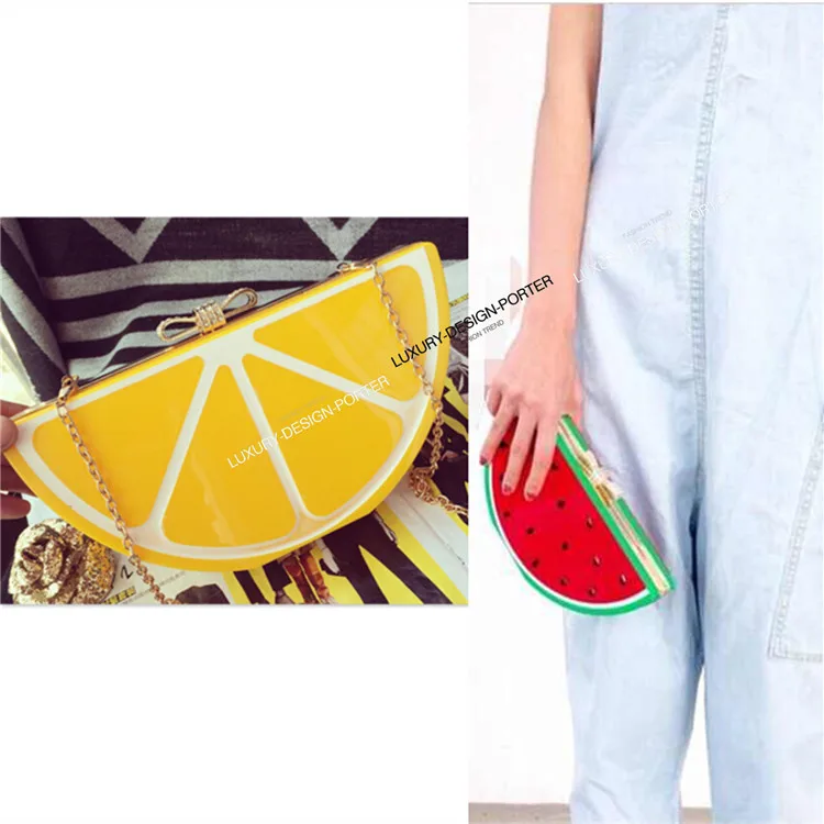 

Designer Fruit shape Hard CASE Chain Clutch Women Shoulder Bag Purse Perspex