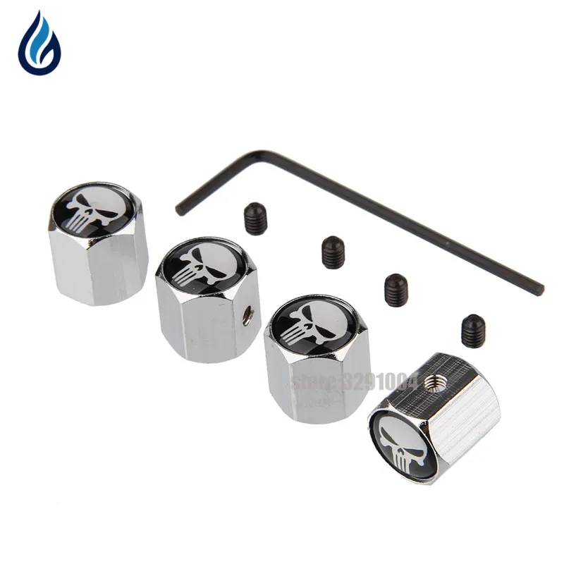 Universal Skull Logo Car Wheel Tire Valves Caps Anti Theft Cover For