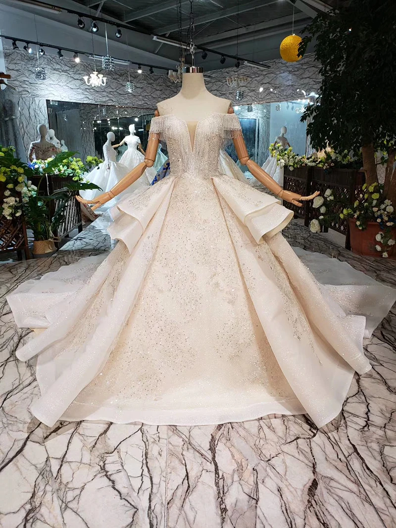 Милая кружево свадебное платье с свадебная фата ручной работы Аппликации Кристалл свадебное платье для принцессы 2019 Новая мода Дизайн HTL275