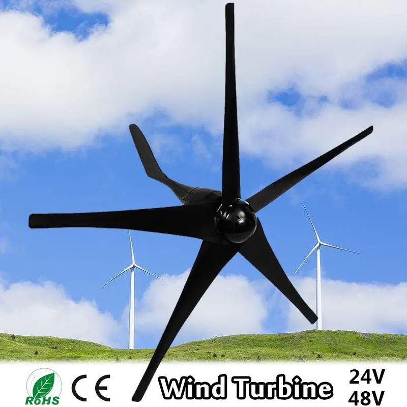 

800W 24 V 48 Volt 5 Nylon Fiber Blades Horizontal Wind Turbines Generator Power Windmill Energy Charger Kit Home Black