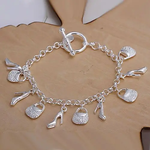 

KN-H108 Hot sale free shipping silver plated 925 jewelry Wholesale bangle for woman fashion jewelry Shoes Bag Pendant Bracelet
