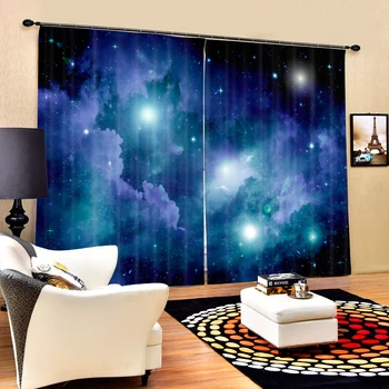 

Bule Star Space Galaxy 3D Window Blackout Curtains For Living room Kids Boys Bedding room Drapes Cotinas para sala decorative