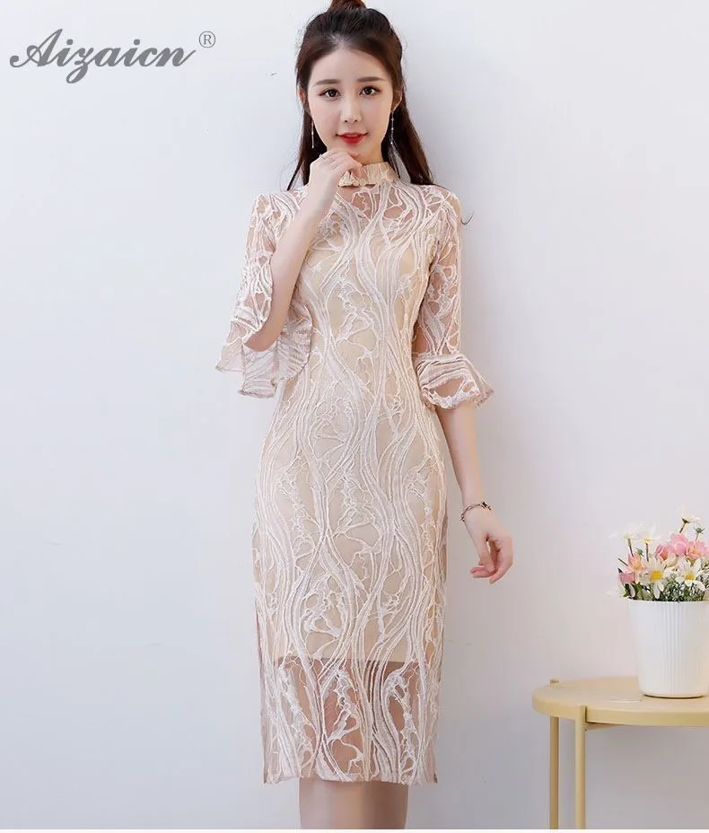 Модные кружевные Cheongsam облегающие сексуальные винтажные платья женские традиционное китайское платье Qipao Китайский, Восточный стиль платье Qi Pao