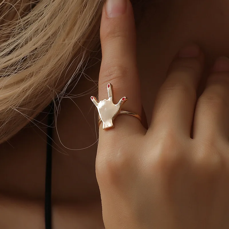 

Timlee R027 Free shipping Victory gesture Hand Design finger Rings,Fashion Jewelry Wholesale