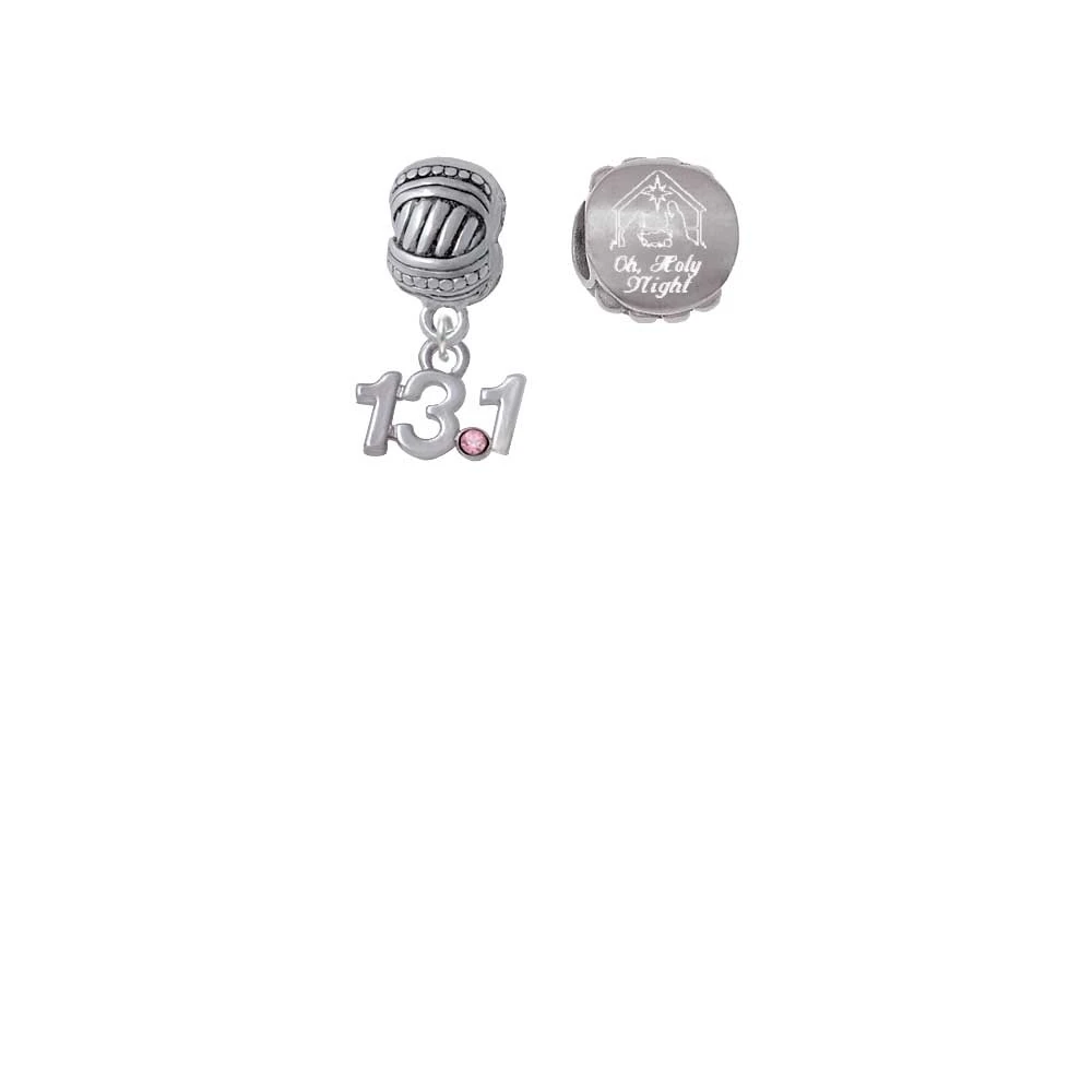 Silvertone Half Marathon - 13.1 with Pink Crystal Come Let us Adore Him Charm Beads (Set of 2)
