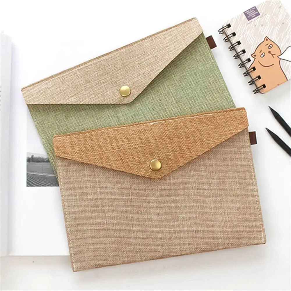 

1pc Imitation Linen Canvas File Bag Office Document Folder Button Closure Folder Bag Document Organizer Office Supplies