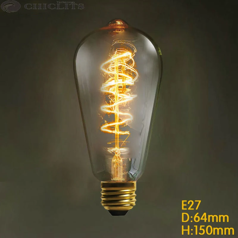 Christmas Edison Incandescent Bulbs E27 40W Filament Light Glass Bulb 220V ST64 Antique Vintage