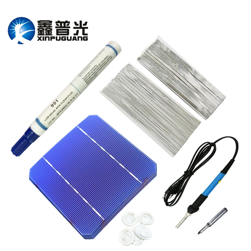 

XINPUGUANG 40pcs 19.6% Solar Cell PV Photovoltaic 116W Solar Panel 100W DIY Kit 125*125MM Monocrystall Flux Solder Pen Bus Wire