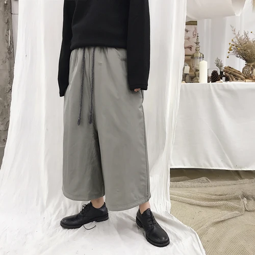 Мужские зимние толстые теплые свободные повседневные Широкие штаны в японском стиле, кимоно, Черные Серые Хлопковые брюки, мужские уличные штаны в стиле хип-хоп - Цвет: Серый