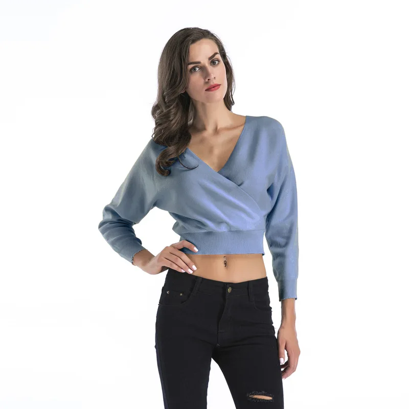 

2019 spring and summer new short bat sleeve deep V-neck sweater loose large size sweater women's clothing women sweater