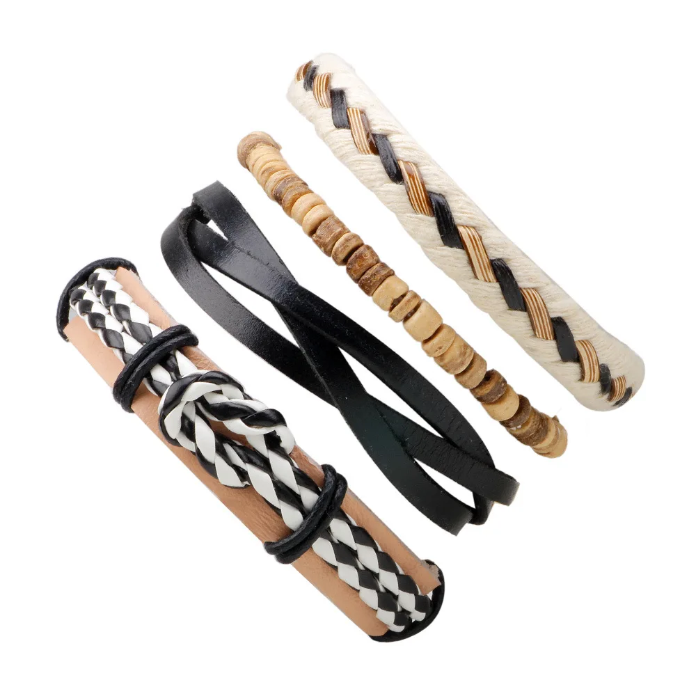 

ZIRIS 4pcs1Sets New Fashion Adjustable genuine leather hand-knitted bracelet Multilayer Braided Wristband Bracelet Men pulseira