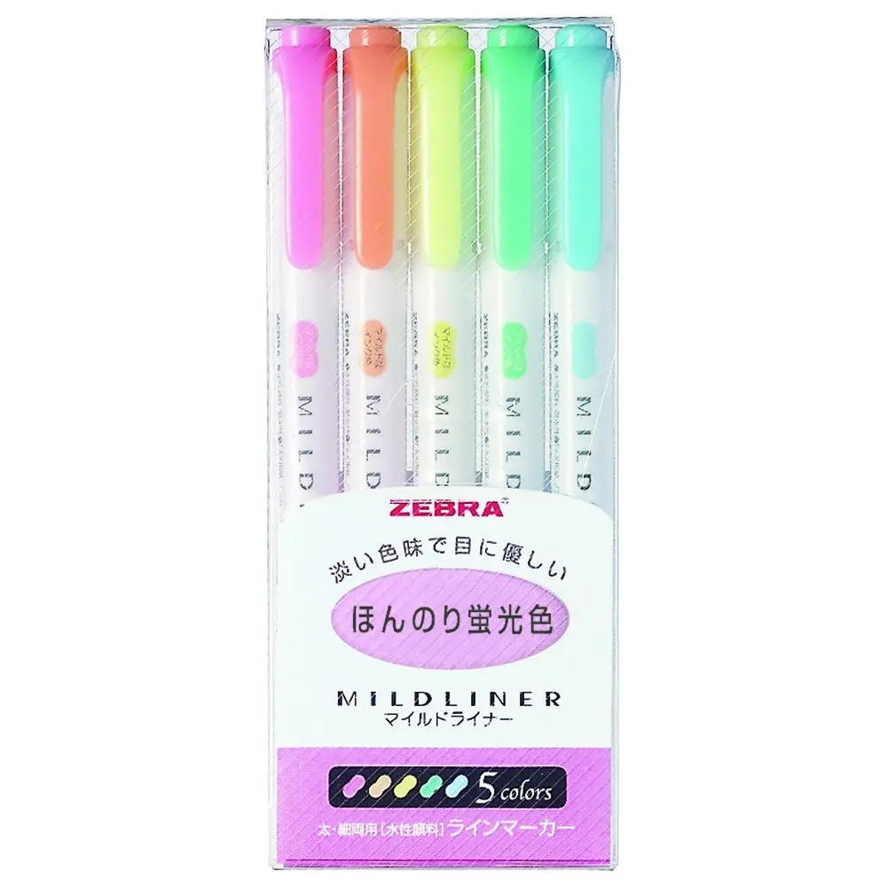 Zebra Mildeliner, 5 цветов, набор маркеров для рисования текста, Surligneur Fluo School Papelaria, маркеры, Wkt7-5c