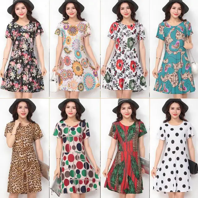 Women Summer All code Dress O Neck the Ice Silk Print Short Beach Dress Vestidos There are many
