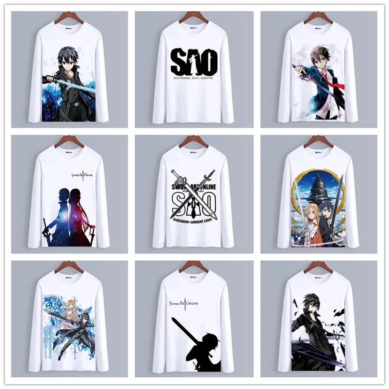

Spring Autumn Long Sleeve Anime T-Shirt Sword Art Online Kirigaya Kazuto Clothing Unisex Adults Child Polyester Cosplay tshirt