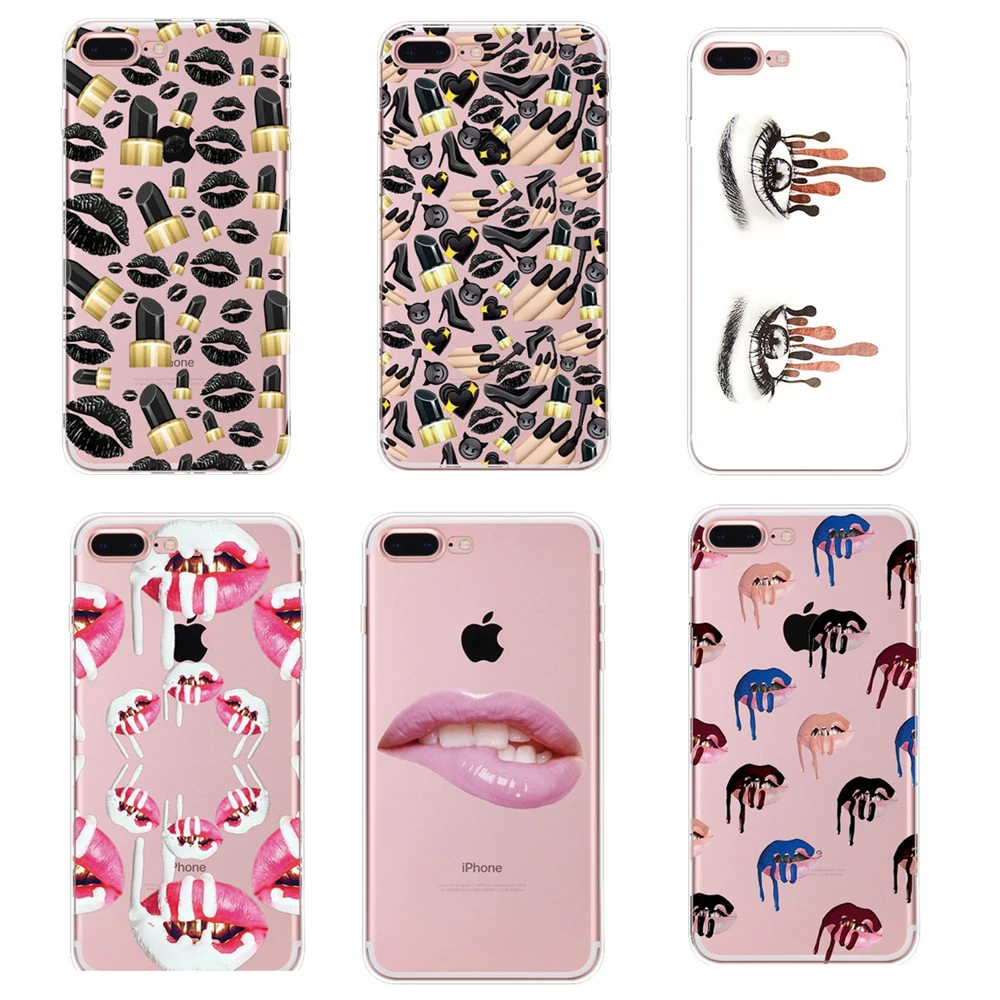 Сексуальные девушки мягкие tpu case for iphone 5 5s se 6 s 7 плюс макияж помада косметика