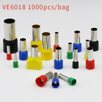 

1000pcs/pack E6018 Cord End Insulated Terminal Wire Connectors Bootlace Ferrules For 18mm Pin of Length 10AWG 6mm2 Brass tubes