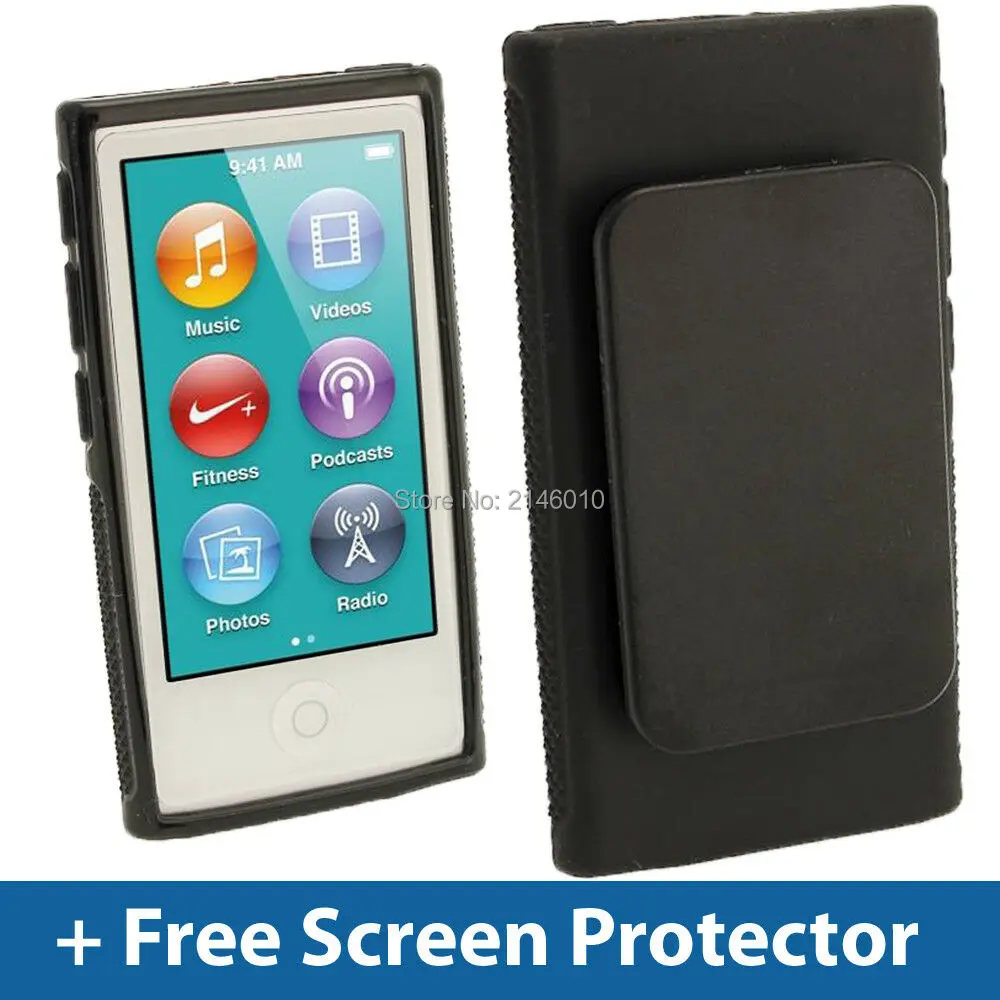 

TPU Clip Gel Case Holder for New Apple iPod Nano 7th Generation 7G Cover Shell Skin Soft Rubber + Free Screen Protector Stand