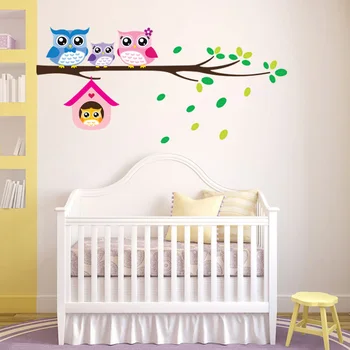 

Cartoon Owl family on tree Wall Stickers for kids rooms home decoration nursery Mural Art Decals animals sticker wallpaper