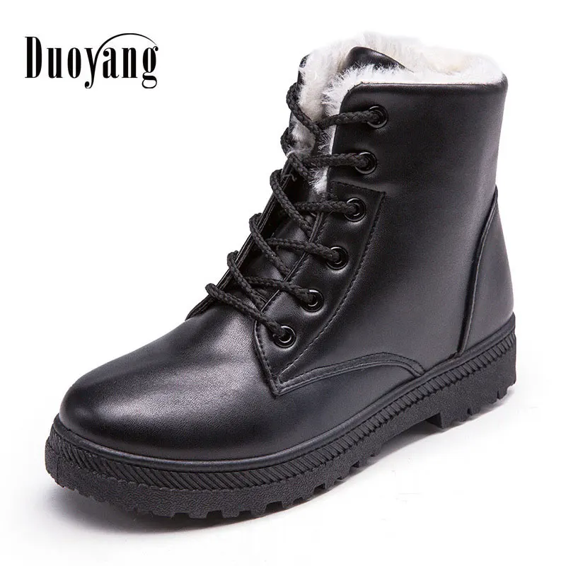comprar Mulheres Lace Up Pu de Couro Clássico Sapatos botas de Inverno 2017 Novo Estilo tornozelo Plana Sapatos Casuais Botas de neve