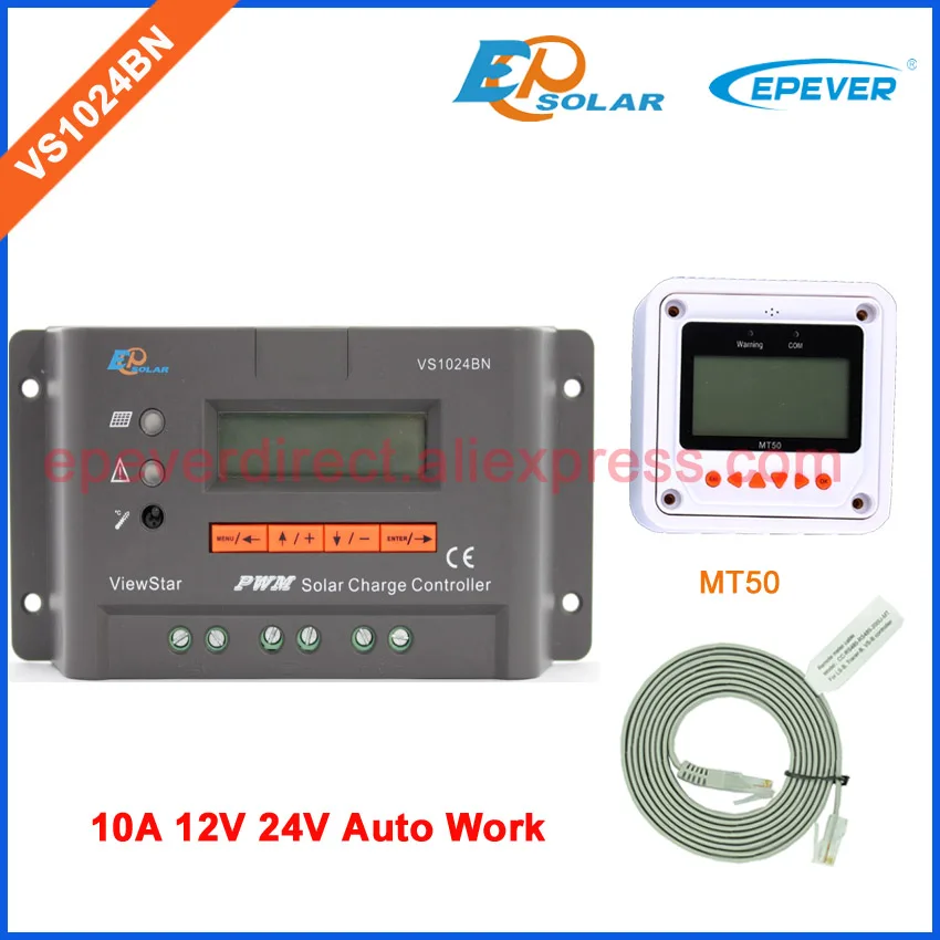 

12V 10A controller EPSolar PWM 10AMPS VS1024BN 24V 12V Auto Work solar controller with MT50 remote meter lcd display