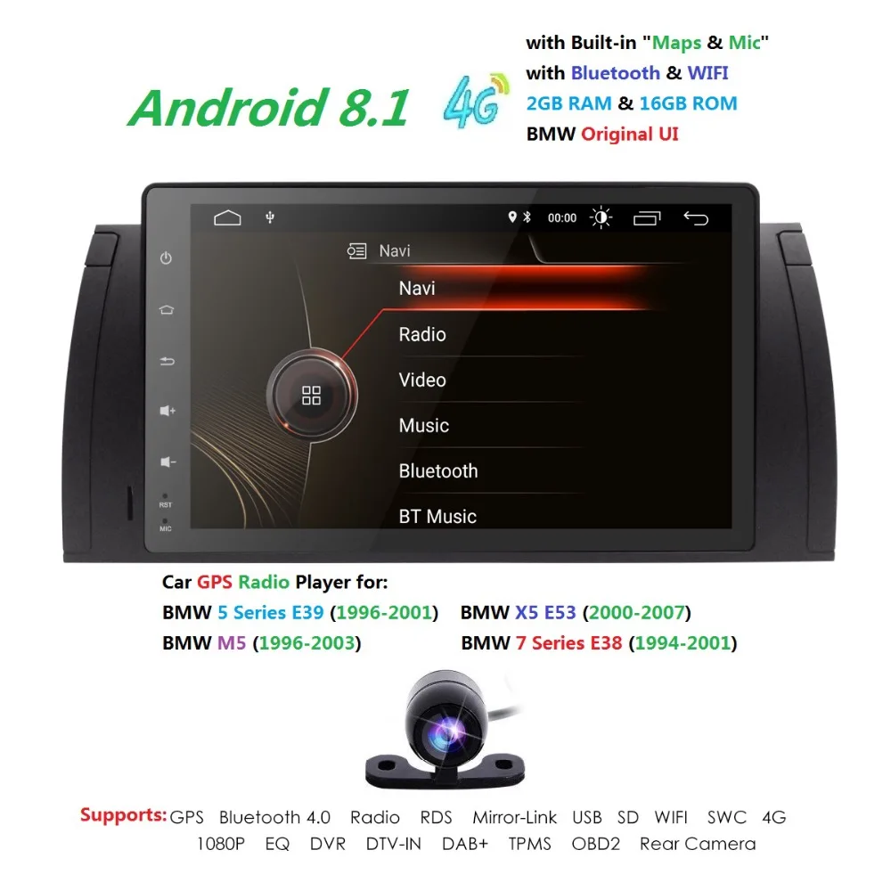 

9" 1 Din AutoRadio Car NO DVD Multimedia for BMW E39 bmw x5 e53 M5 Android 8.1 Gps-navigation Tape Recorder Head unit Wifi BT 4G