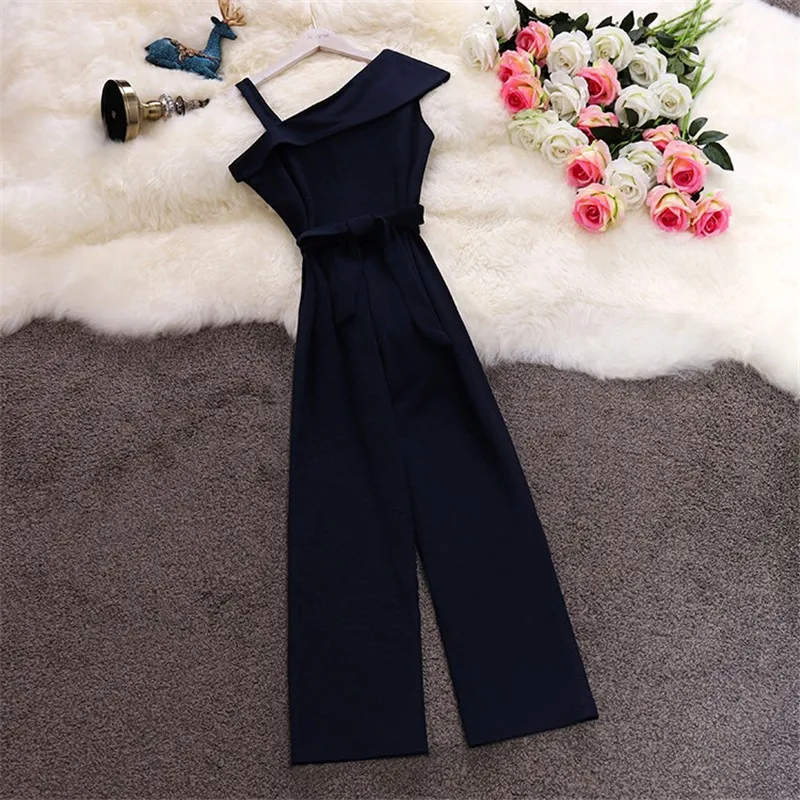 dark blue Комбинезон OCEANLOVE, однотонный, для офиса, для леди, для работы, модный, боди, с оборками, с открытыми плечами, Combinaison Femme,, летний, пляжный костюм, 11929 - Цвет: dark blue