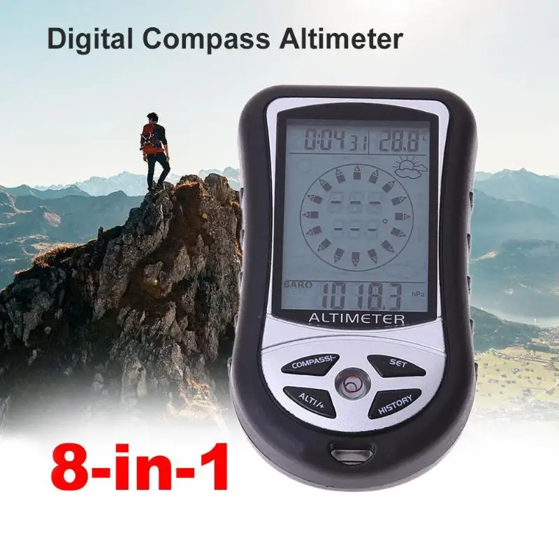 Портативный цифровой ЖК-дисплей 8 в 1 компас альтиметр барометр термометр погода, часы для пеших прогулок