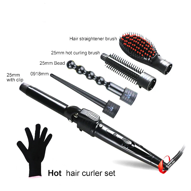 

5 In 1 Portable Curling Wand Set Travel Ceramic Hair Curler Curling Iron Flat Iron Hair Straightening Brush Comb