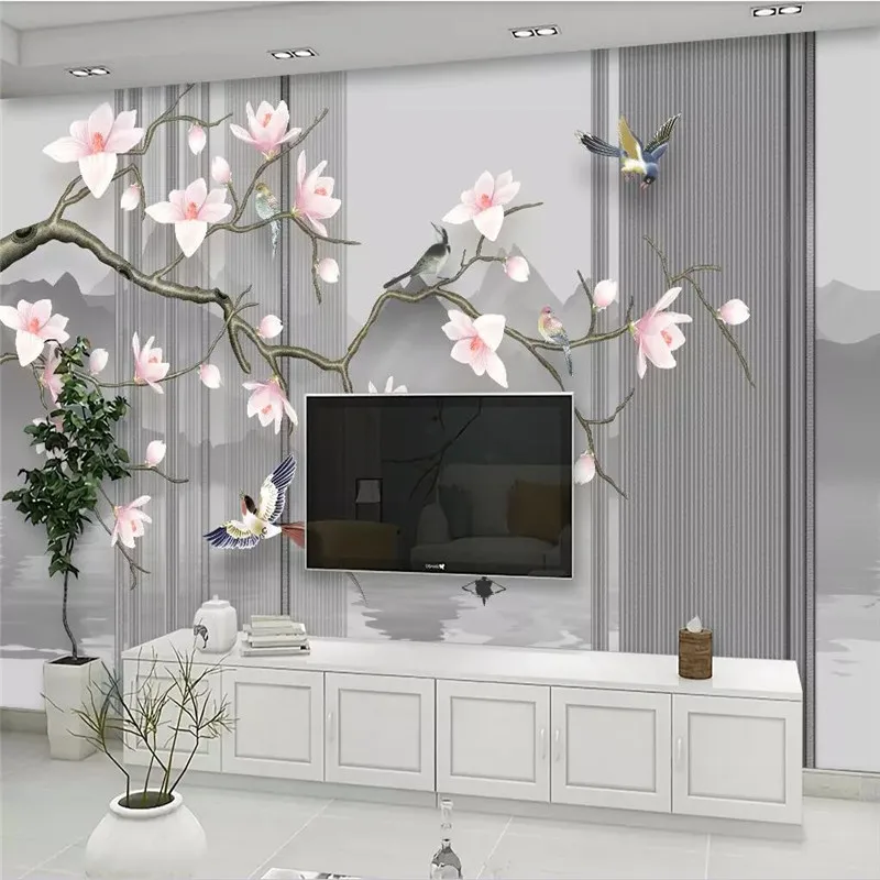 

3D magnolia flower hand-painted flowers and birds background wallpaper murals home decoration custom photo wallpaper