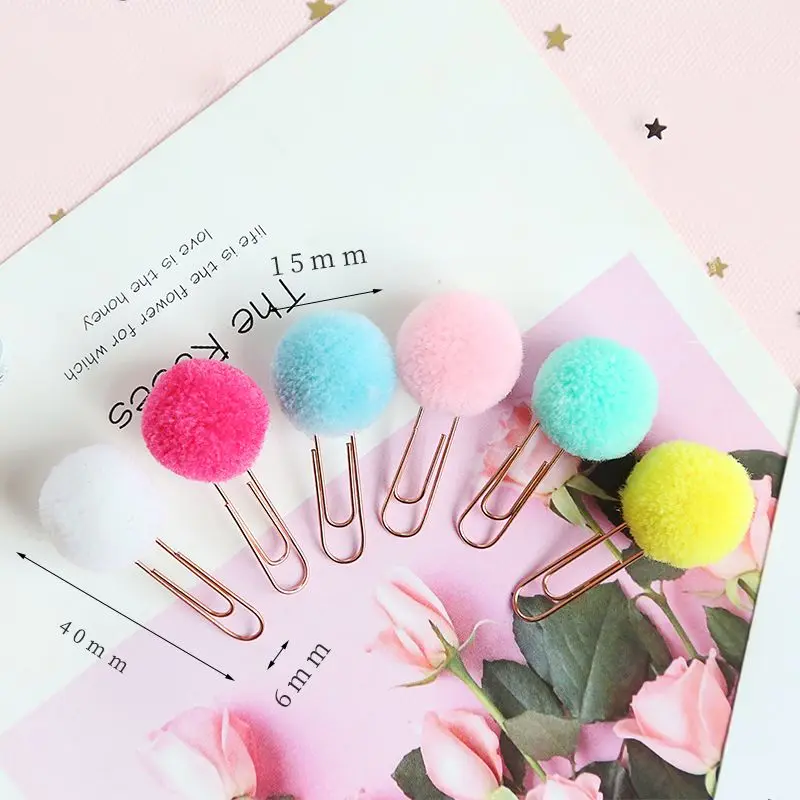 6pcs/set Cute Hairball Rose gold Modelling Paper clip Office Stationery Set New School and Office Supplies