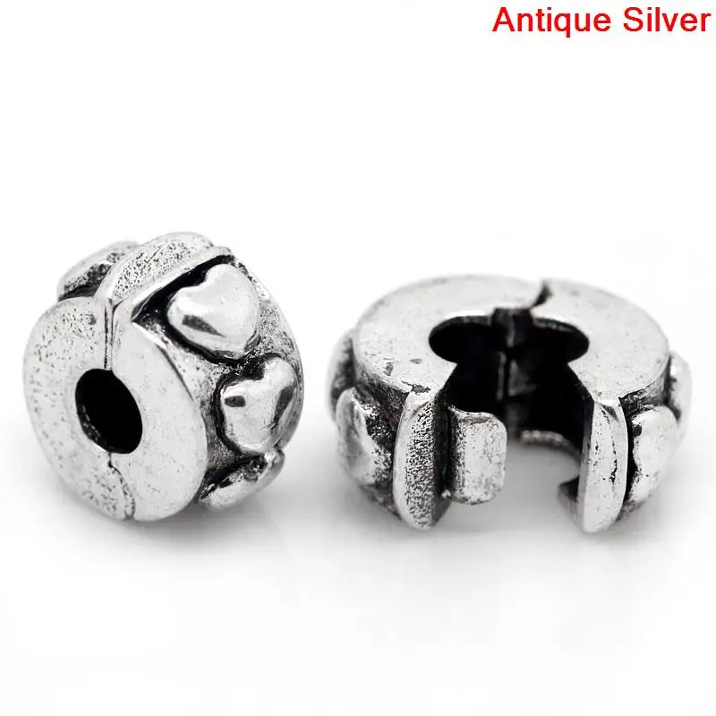 

DoreenBeads European Charm Stopper Clip&Lock Bail Beads Antique Silver Heart Carved 11x10mm,Hole:Approx 3mm,1Pieces