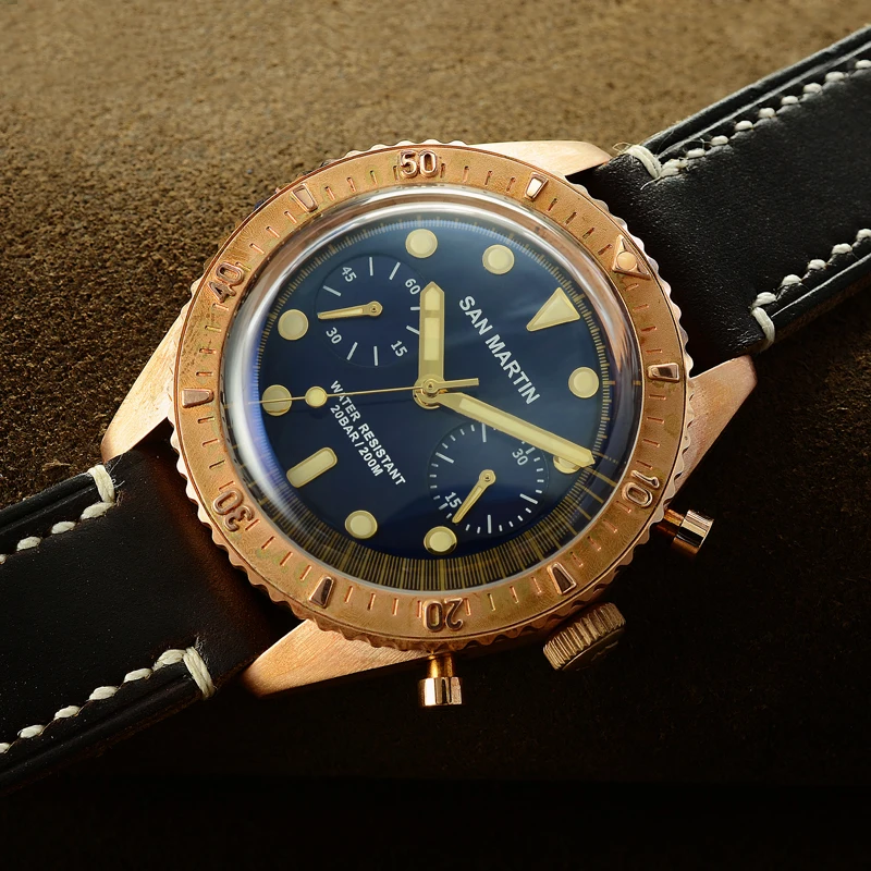 Часы San Martin Sixty Five бронзовые автоматические часы для дайвинга ETA7753 с хронографом 200
