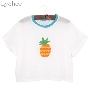 

Lychee Summer Women T-shirt Pineapple Print See Through Casual Short Sleeve T Shirt Tee Top