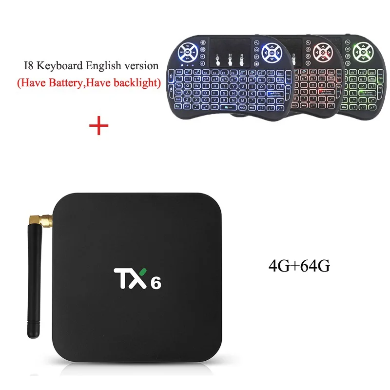 Wechip TX6 Allwinner H6 Android 9,0 ТВ приставка 4G 64G четырехъядерный двойной wifi Bluetooth 4,1 4K H.265 HDR 3D Youtube Отт медиаплеер - Цвет: 4G64G add Englsih I8