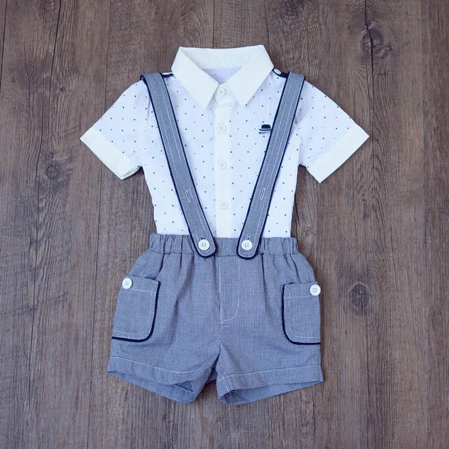 Bosudhsou/новая одежда для малышей комплекты детской одежды для мальчиков футболка с короткими рукавами+ брюки-комбинезон на подтяжках 0-3Y Ql-0 - Цвет: Белый