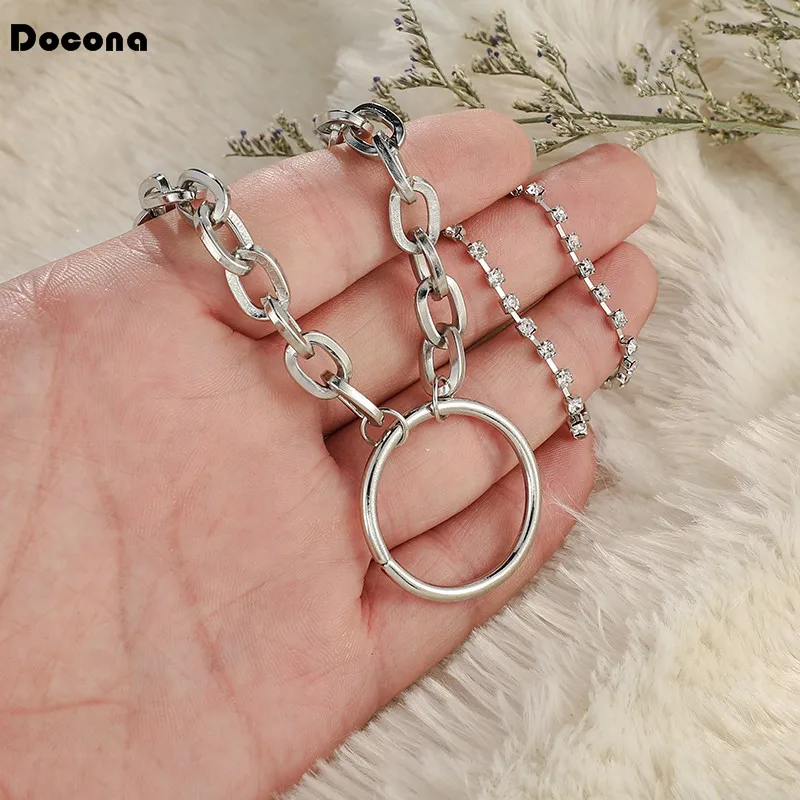 

Tocona Punk Style Trendy Silver Color Necklace Holloe Round Shape Multi-layer Chain Choker Jewelry For Women Ladies Gift C07107