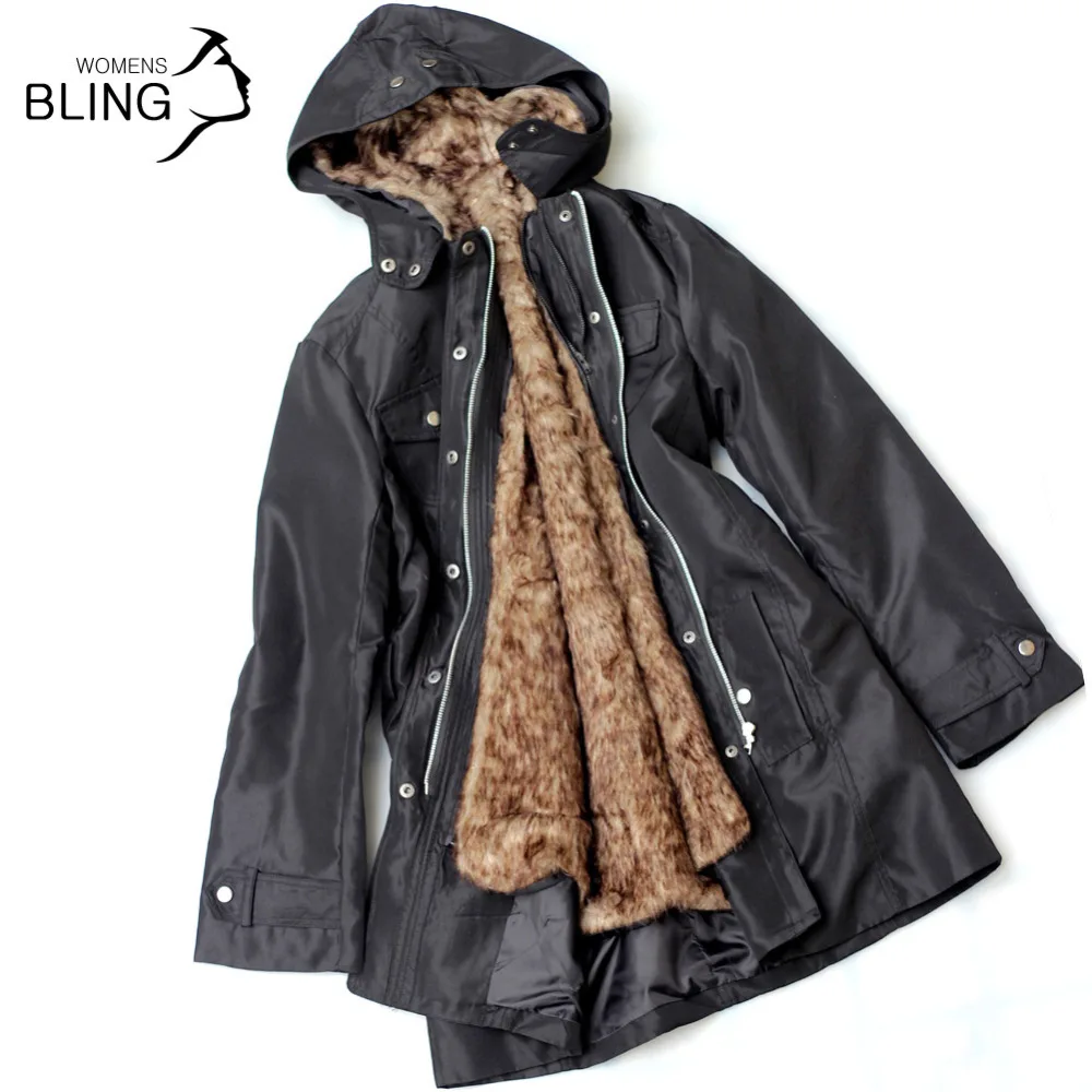 Clearance Ladies Long Winter Coats Women Polyester Velvet Blet Faux Fur