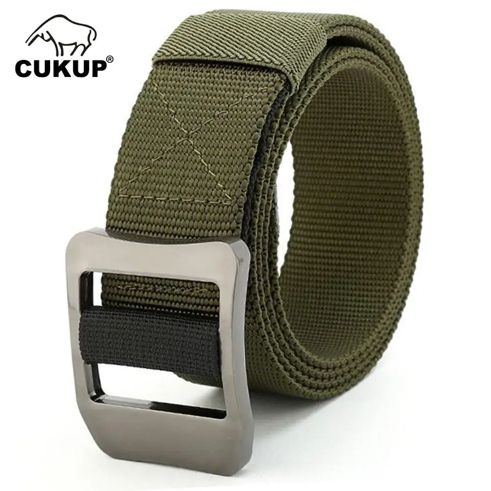 CUKUP 2022 New Resistant Alloy Rectangle Pattern Buckles Metal Belt Camouflage Nylon Belts Jeans 38mm Width Accessories CBCK129