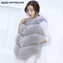 GENPRIOR осень зима большой искусственный мех жилет кардиган для женщин тонкий без рукавов короткий искусственный мех пальто повседневная женская теплая куртка