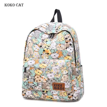 

Canvas School College Waterproof Cat Printing Backpack Women Student Back Pack Female 14-15.6 Inch Laptop Cute Book Bag for Girl