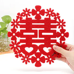 5pcs Lot Chinese Style Wedding Double Happiness Red Felt Placemat
