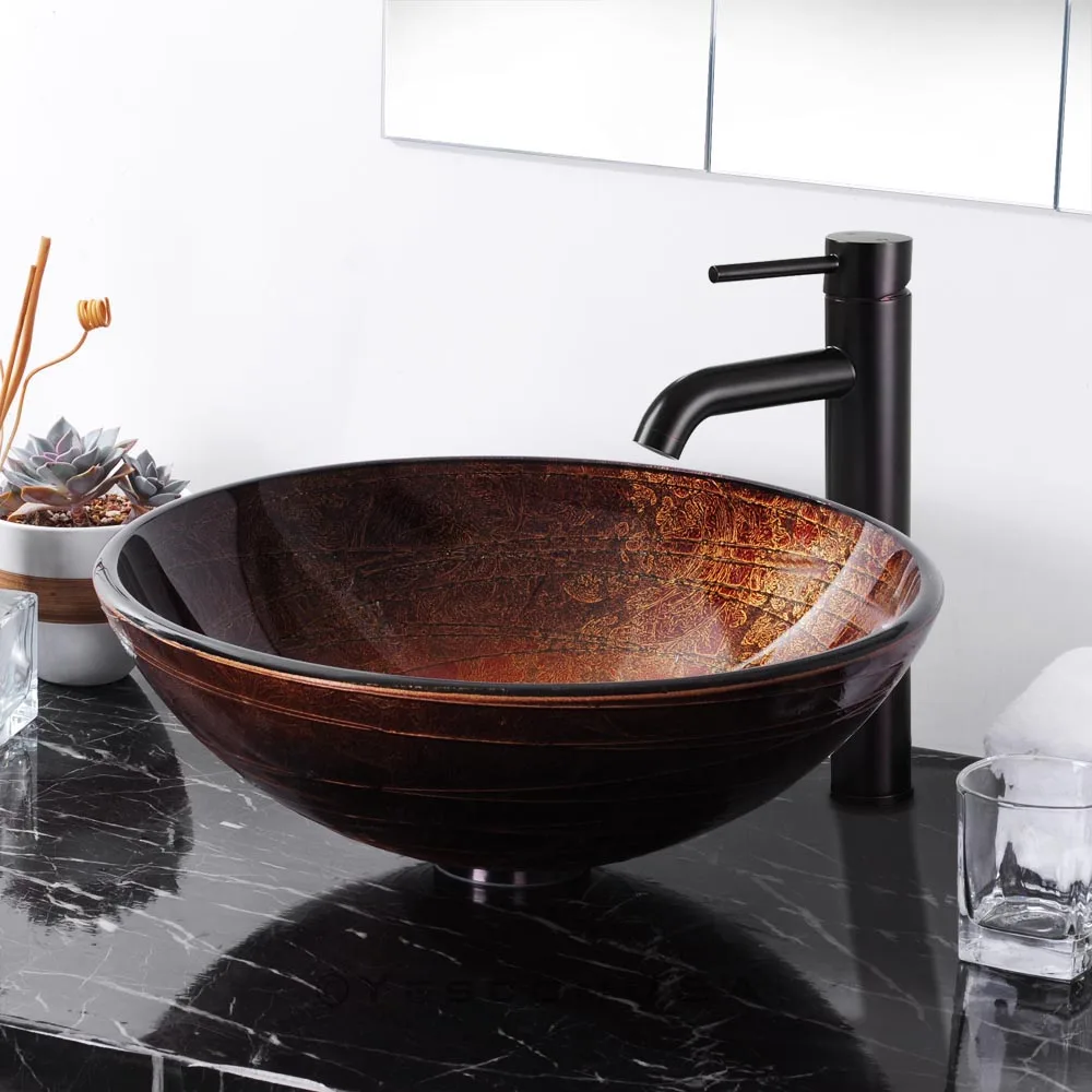 Round Vessel Bathroom Sink On The Countertop Stock Photo - Image Of