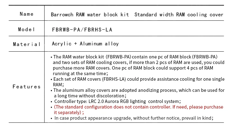 Barrowch Оперативная память воды блок Комплект для Стандартный Ширина Оперативная Память охлаждение крышка 2/4 Каналы lrc2.0 5 В 3pin FBRWB-PA