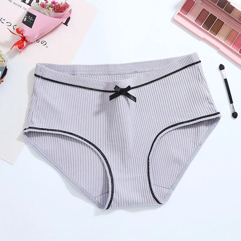 Female sexy threaded waist briefs bow cotton cotton hip comfort ladies underwear - Цвет: gray