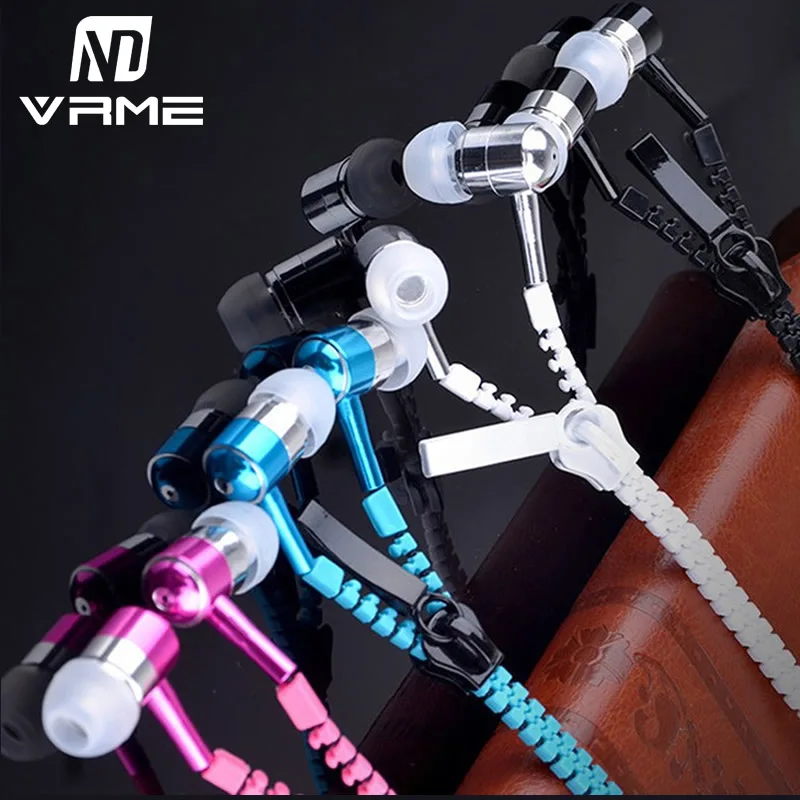 2017 Fashion Wire Headphones Zipper Metal Headset Bass Stereo Sound