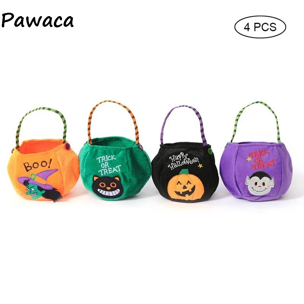 

4Pcs/Set Halloween New Decorations Round Flannelette Handbags Halloween Creative Children Candy Gift Bags